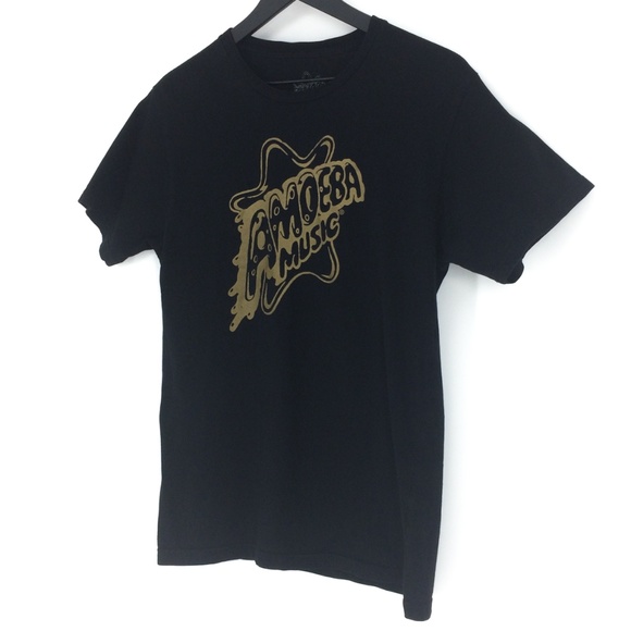 AMOEBA MUSIC Gold on Black Limited Edition Logo Short Sleeve T-Shirt Size S - Picture 4 of 8